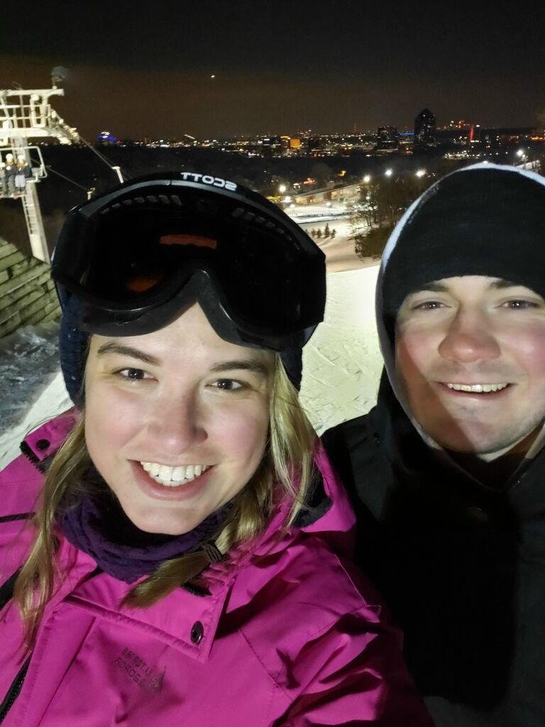 We went skiing together...