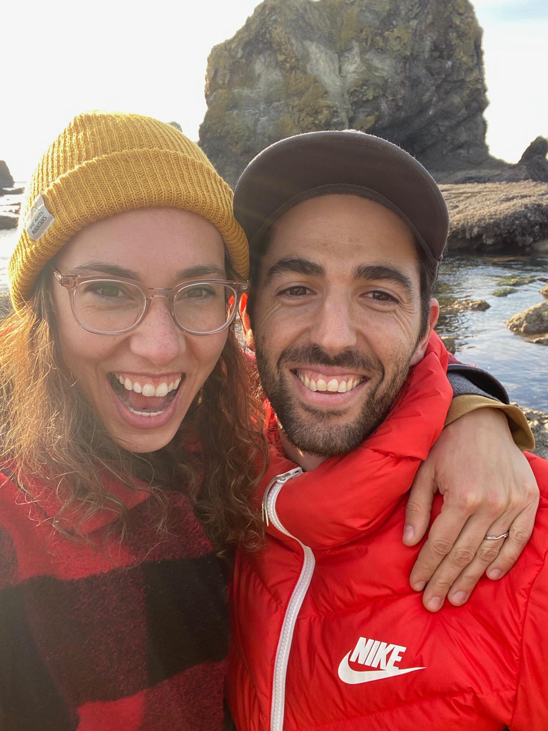 On October 25th we got engaged at Ecola State Park! Kate might have been putting the heat on John... and poor John forgot the ring at home. But he powered through and asked her with a key ring off his key chain. Then he secretly got April and John Froyd to decorate the porch back home so he could propose a second time with the actual ring. 