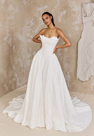 Floral Brocade Ball Gown with Strapless Tulip Neckline