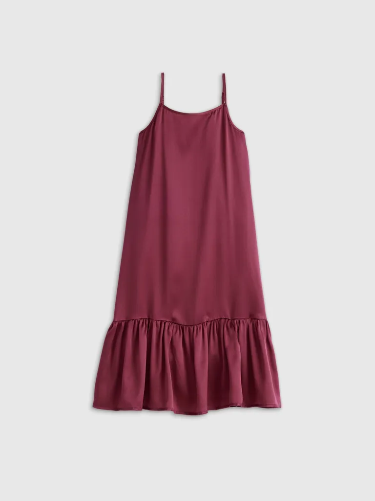 Kids burgundy silk mommy and me dress for wedding from Quince