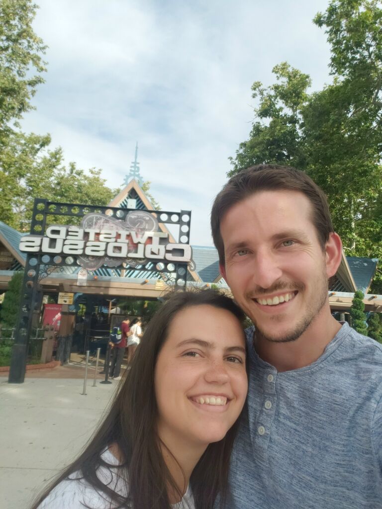 Our first trip together was to LA. Here were are at Six Flags Magic Mountain.