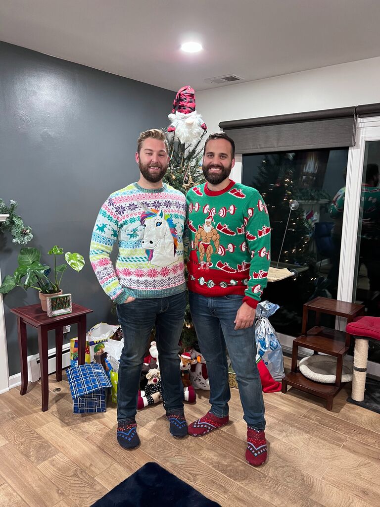 Friend-mas and Ugly Sweater Party contestants.