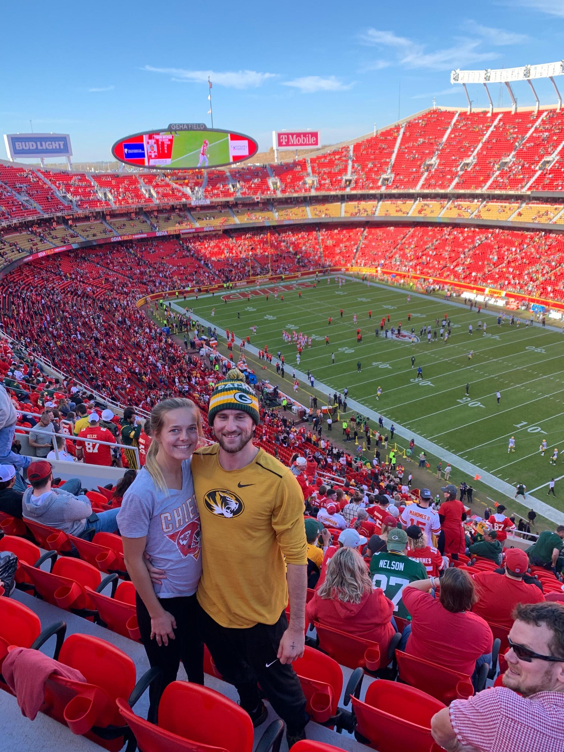 Soon to be a house divided. Michael and Abby cheering on the KC Chiefs vs Green Bay Packers! The Chiefs won!