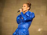 Celine Dion performs on stage at Hyde Park, London, England