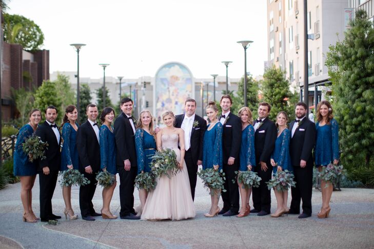 black tux and navy dress