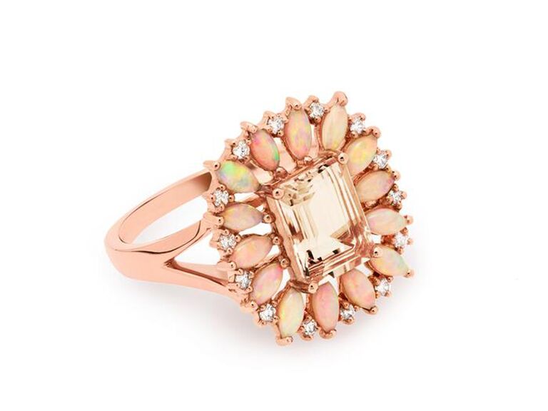 Rose gold diamond and opal engagement ring