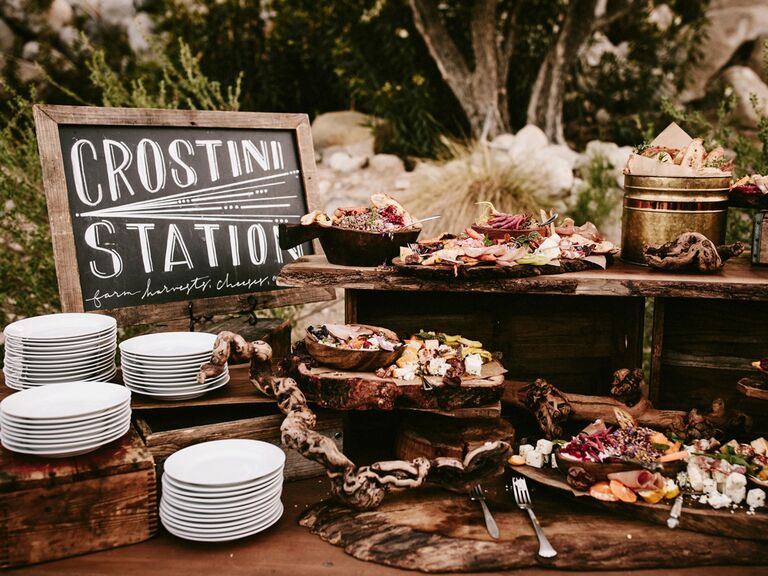 Crostini food station at wedding reception