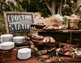 Crostini food station at wedding reception