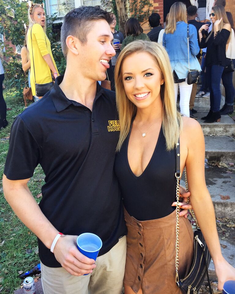 Game day at Mizzou tailgating on Hamilton street. 

Fun Fact: The house behind us in the photo is where Cullin first found Molly's credit card on the floor. 