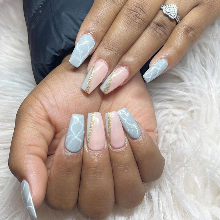 Blue and Pink bridal nail inspiration
