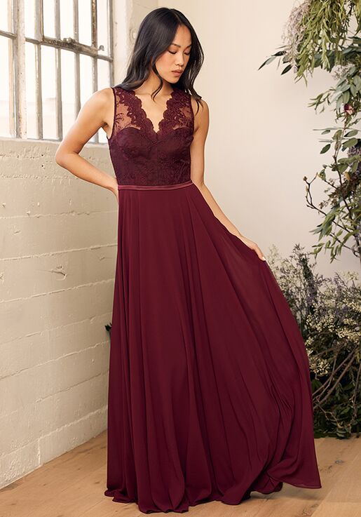 Lulus Romance Is In The Air Burgundy Lace Maxi Dress Bridesmaid Dress The Knot