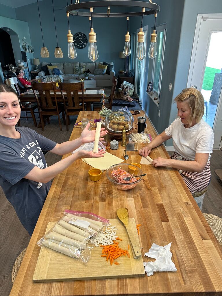 They returned to Mesa, AZ on Easter to make lumpia. The rolled spring rolls as Jesus rolled away the stone.
