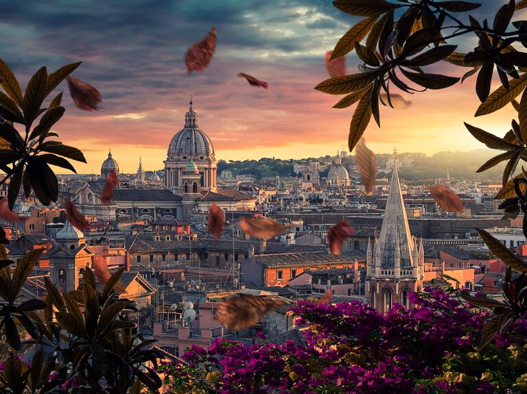 A romantic view of Rome at twilight