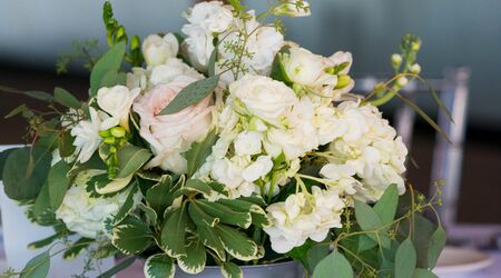 Ivory roses, white hydrangea and eucalyptus wedding flowers *Updated d –  Laurel Silk Florist