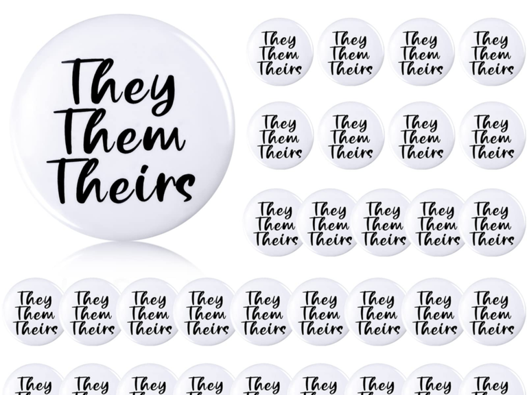 Black and White Pronoun Pins from Amazon