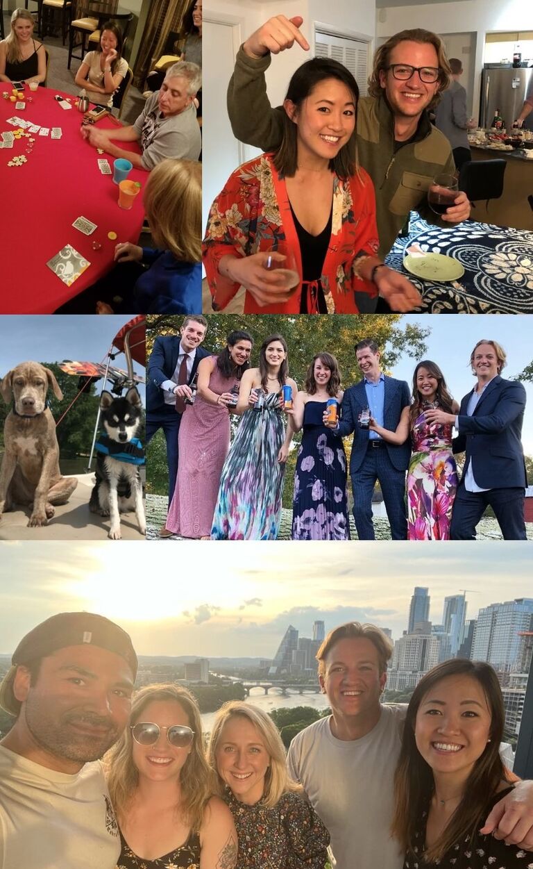 With so many dogs and friendly people on the same street, a wider friend group emerges and hang out regularly.  

The next two years are full of lake days on Ryan's boat, rooftop cookouts, Ning's Lunar New Year parties, and happy hours on Rainey Street. Ning and Nathan and their dogs grow closer through the friend circle that remains close to this day. 
