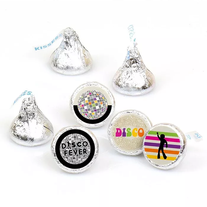Personalized Hershey kisses with disco-themed stickers