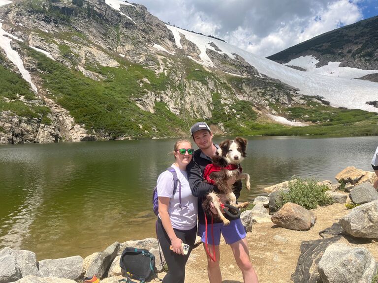 After graduation, Caitlin and Josh were both able to get jobs together at the University of Colorado. Since then, they have been able to explore all that Colorado has to offer alongside their mischievous pup, Bruno. 