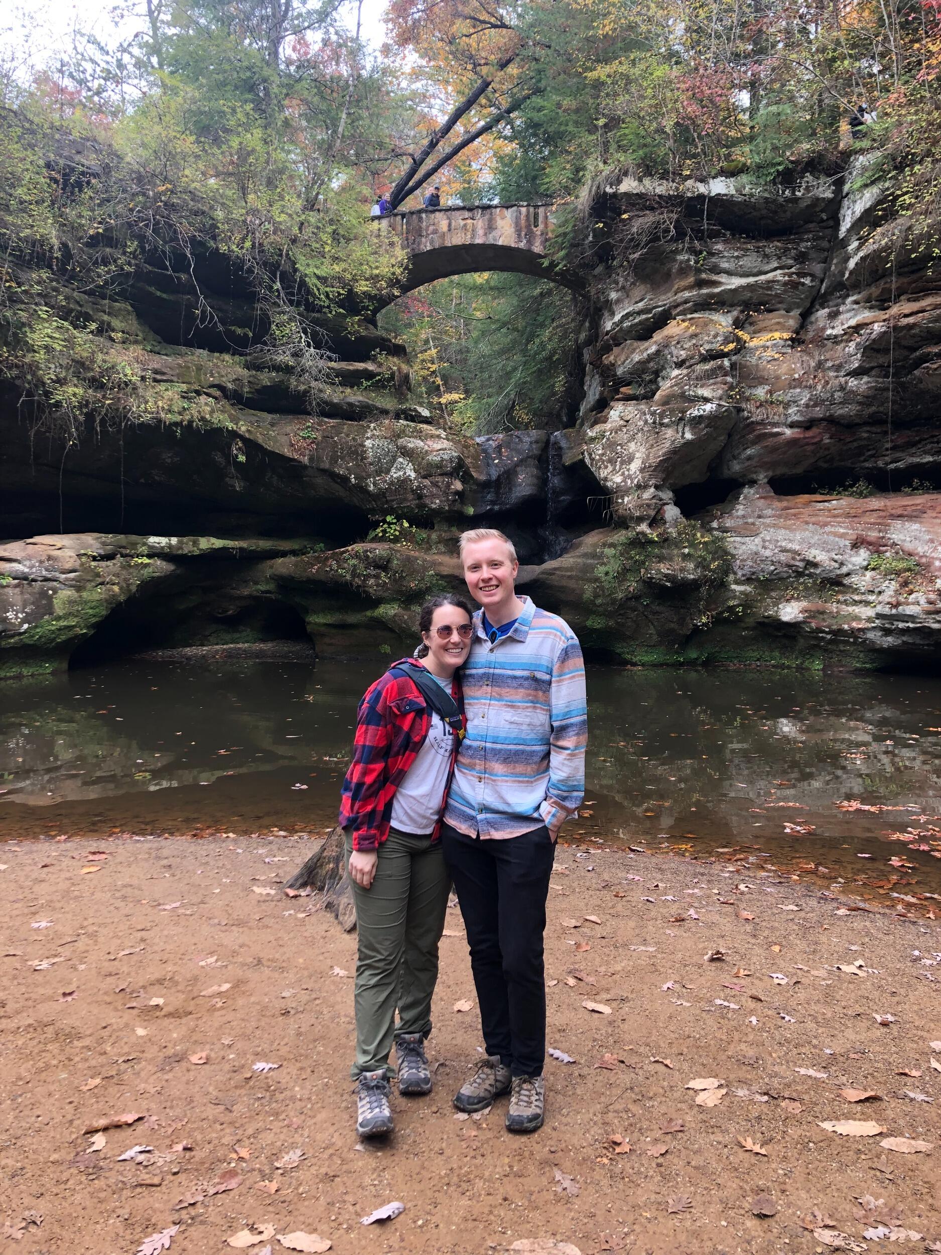 Jordan and Lizzie traveled to Hocking Hills for a hiking trip through the hills and forests in full fall colors. Despite the poor timing of Lizzie recently spraining her ankle and Jordan acting as a human crutch, the unplugged weekend in nature was amazing. Here they spent time talking about their life goals, shared values, and future together, realizing that they wanted to make their commitment more serious. 