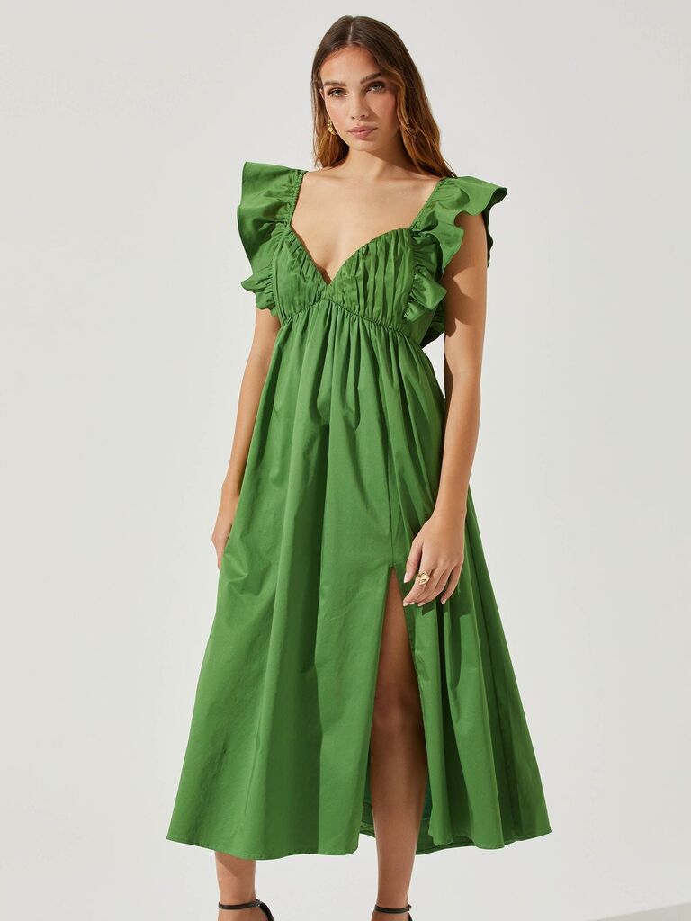 Green dress with fluttery sleeves by ASTR The Label. 