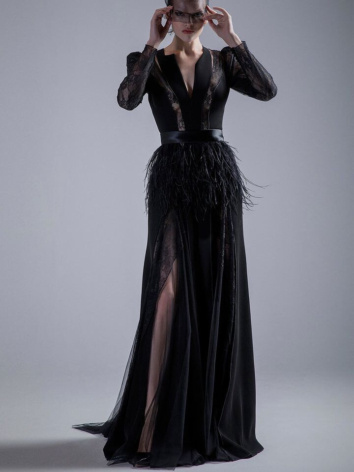 Gattinoli black long sleeve Halloween wedding dress