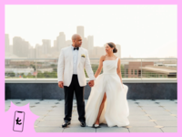 Bride and groom at Le Tesserae, Houston rooftop wedding venue