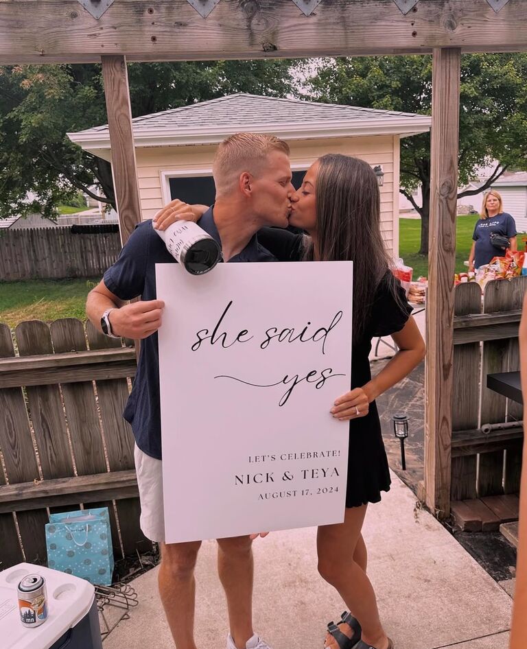 Nick and Teya hosted a house warming party, where Nick proposed to Teya surrounded by family and friends!
