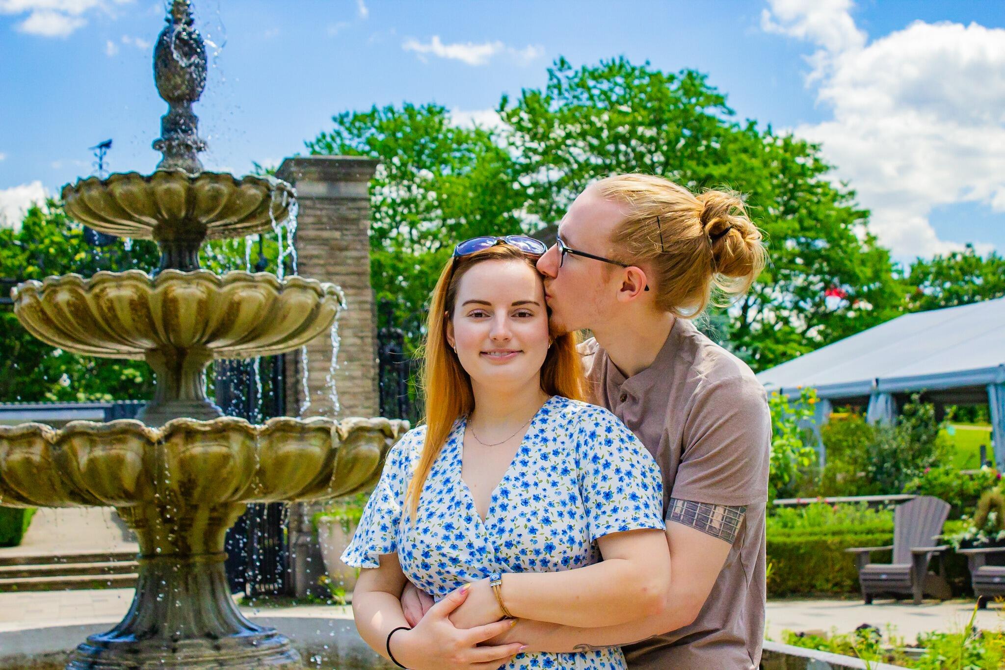 Celebrating our Engagement (almost) anniversary at Royal Botanical Gardens. Sneaking a kiss in the same spot.