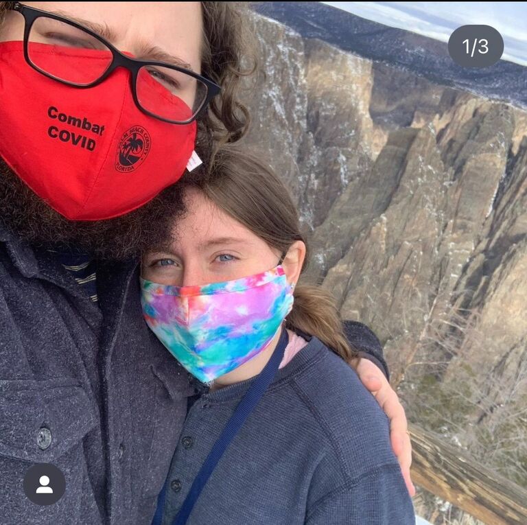 Us in Black Canyon of the Gunnison National Park, Colorado, driving back from our ski trip. 