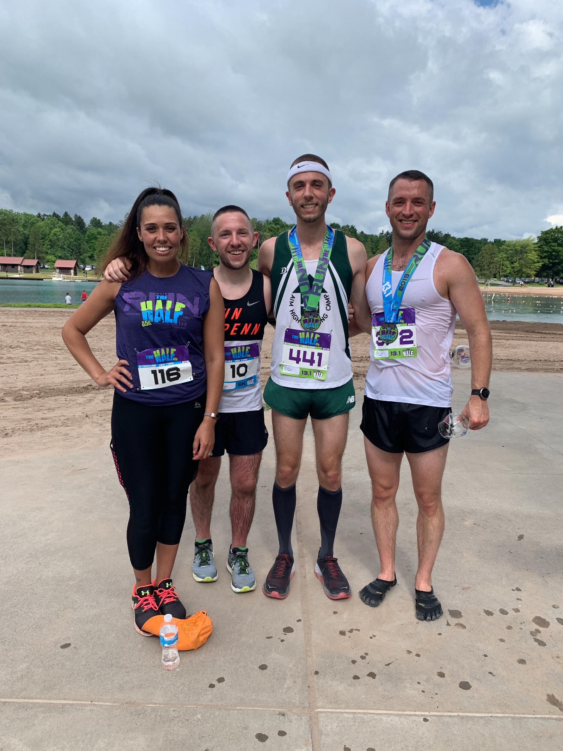 Sweaty smiles after running the "The Half" half marathon and 5k with friends Nikki and Tim. 
