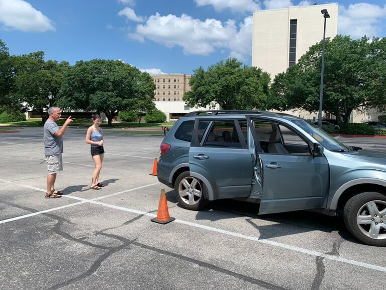 Teaching the girl to parallel park with Frosty! 