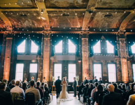 Couple performing wedding march at ceremony