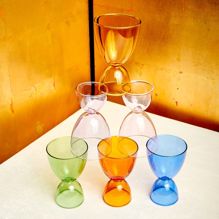 Vintage Colored Glass Mini Martini Glasses Set of 8 W/ Short