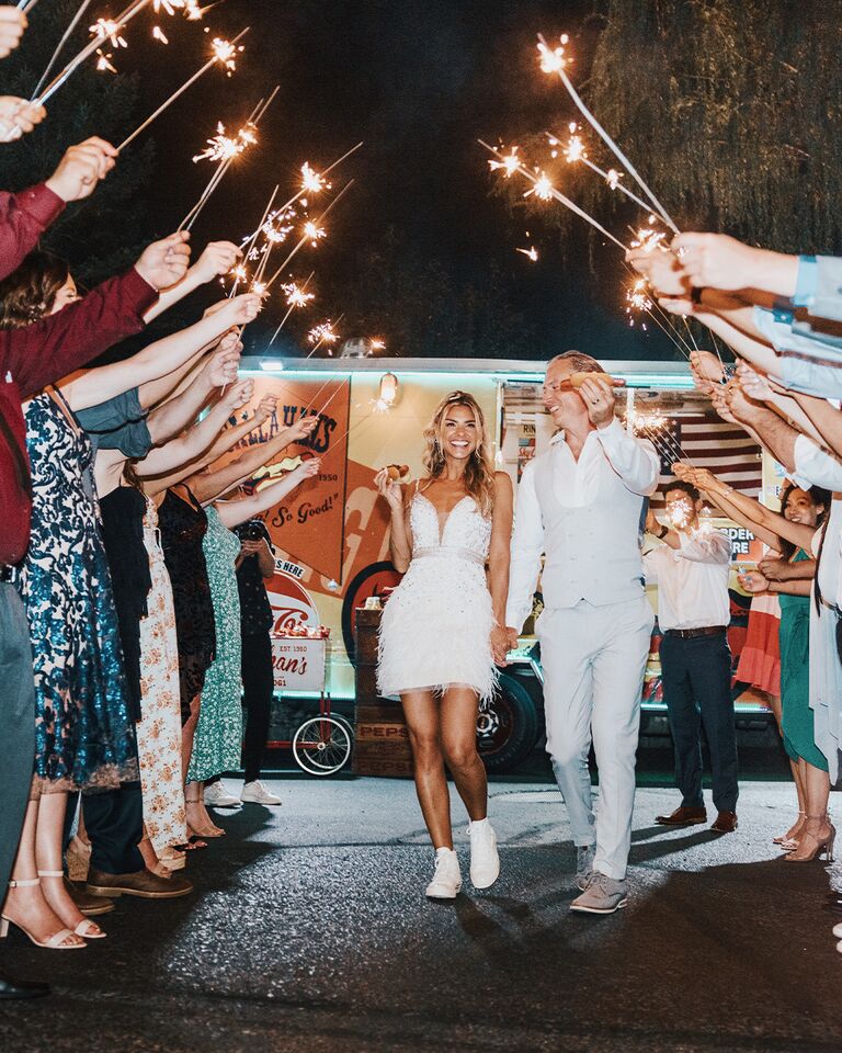 Jessica Hirsch and Brian Coogan's sparkler wedding exit