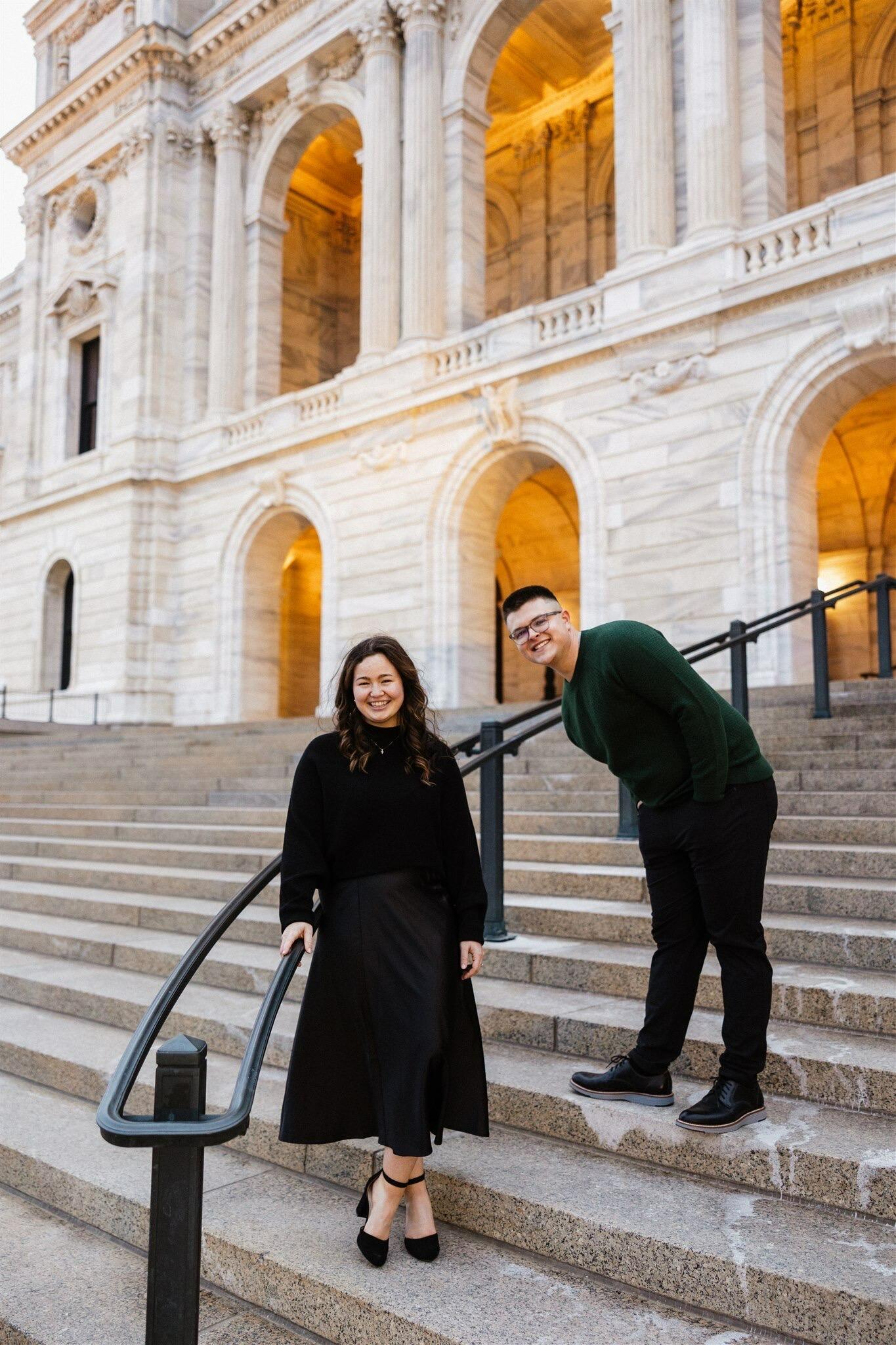 Engagement pictures at the Minnesota State Capitol (Aaron definitely came in handy for making that happen). We love ALL of them, but this one Aaron calls "Lexi featuring Aaron" 
