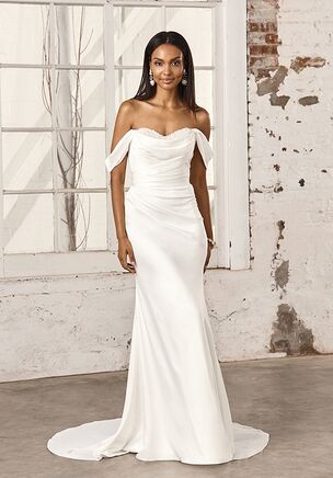 Charmeuse Fit and Flare Gown with Embellished Sweetheart Neckline
