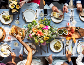 Aerial view of wedding guests eating, worst wedding foods