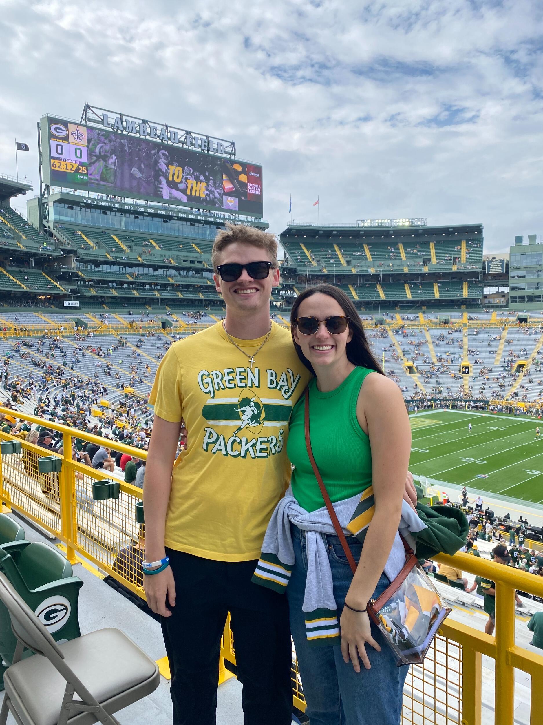 Packers v. Saints. Started off bad, down 17-0 at half. Jake willed the team to win, and they came back to win 18-17. Great job, Jake!