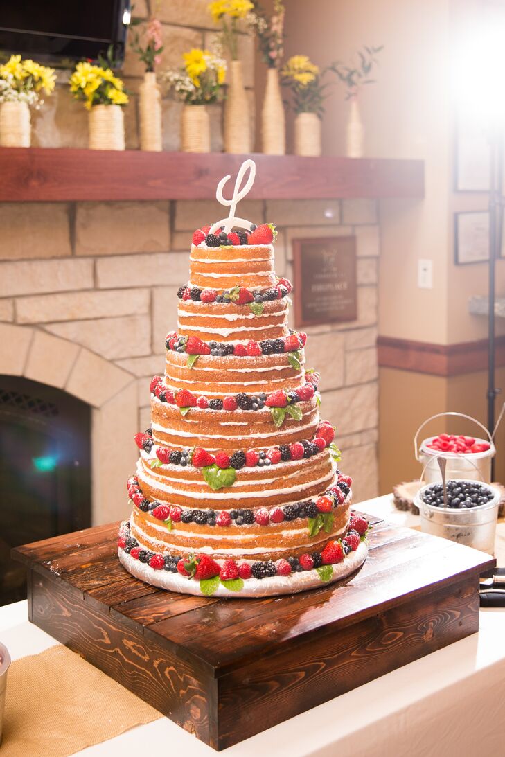 Katie And Travis S Naked Wedding Cake With Berries