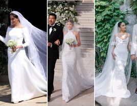 Meghan Markle, Sofia Richie, and Vanessa Hudgens on their wedding day wearing wedding dress and veil