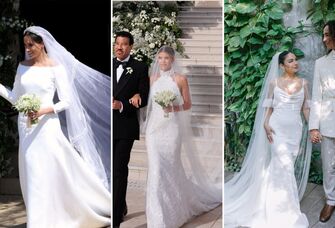 Meghan Markle, Sofia Richie, and Vanessa Hudgens on their wedding day wearing wedding dress and veil