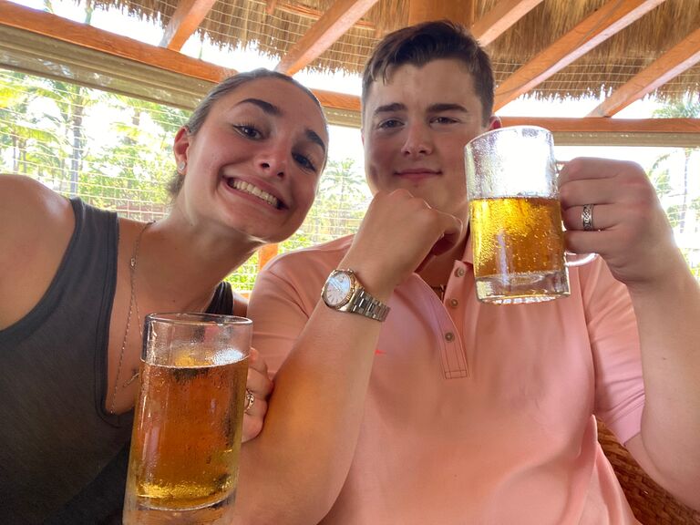 Gabby's first beer! To her surprise, it was tasty!