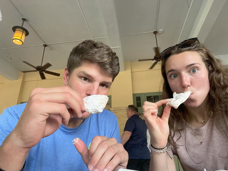 Megan brought Jake to New Orleans to try beignets - yum!