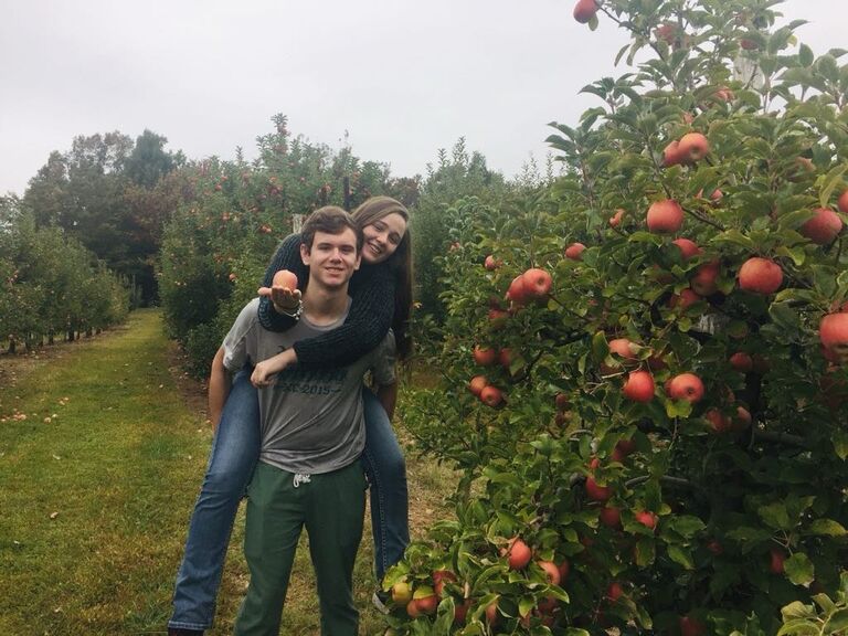 Trinity and Jacob going apple picking in the NC Mountains, a Ridgeway family tradition!