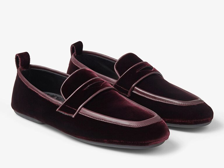 rich red velvet bridal loafers