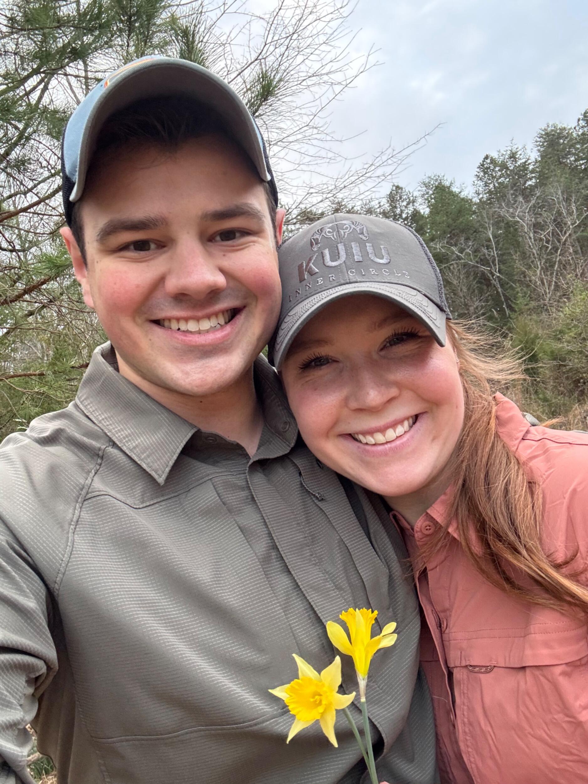 Picking wild daffodils on a hike