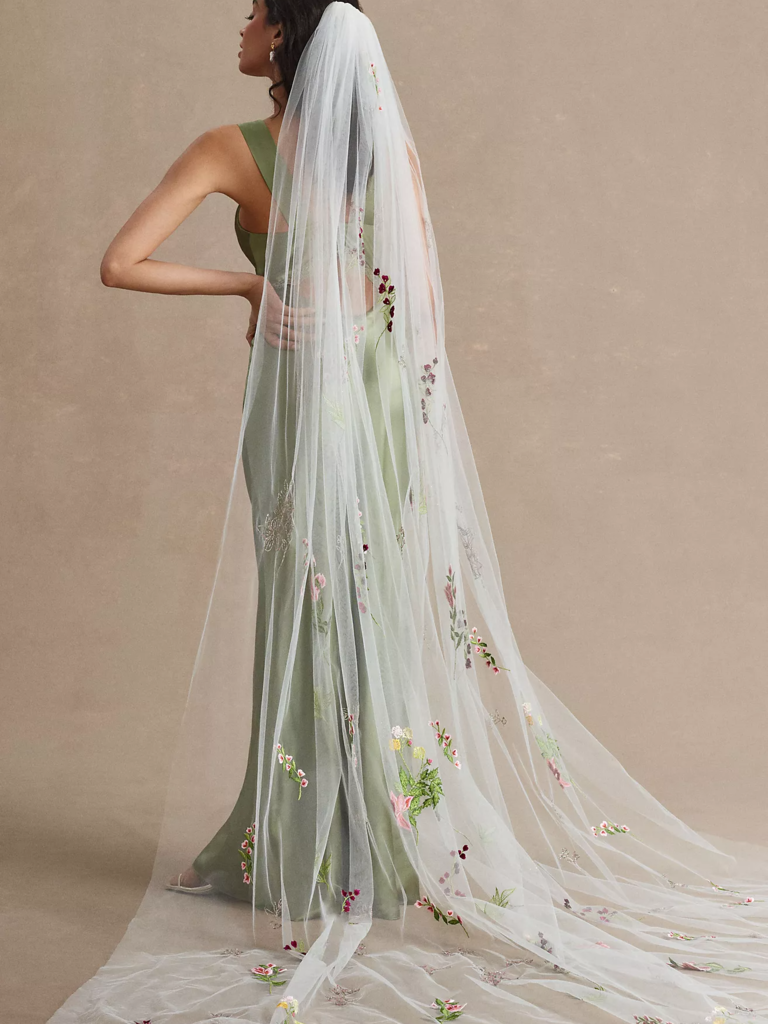 Theia embroidered floral chapel veil