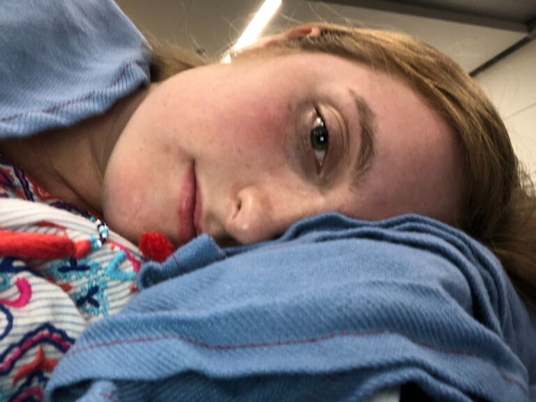Kaylee "slept" on the floor of the ATL airport after her flight was canceled at 2:30 a.m. Don't worry, she made it to Cleveland at 7 a.m., in plenty of time for the Guardians game. 