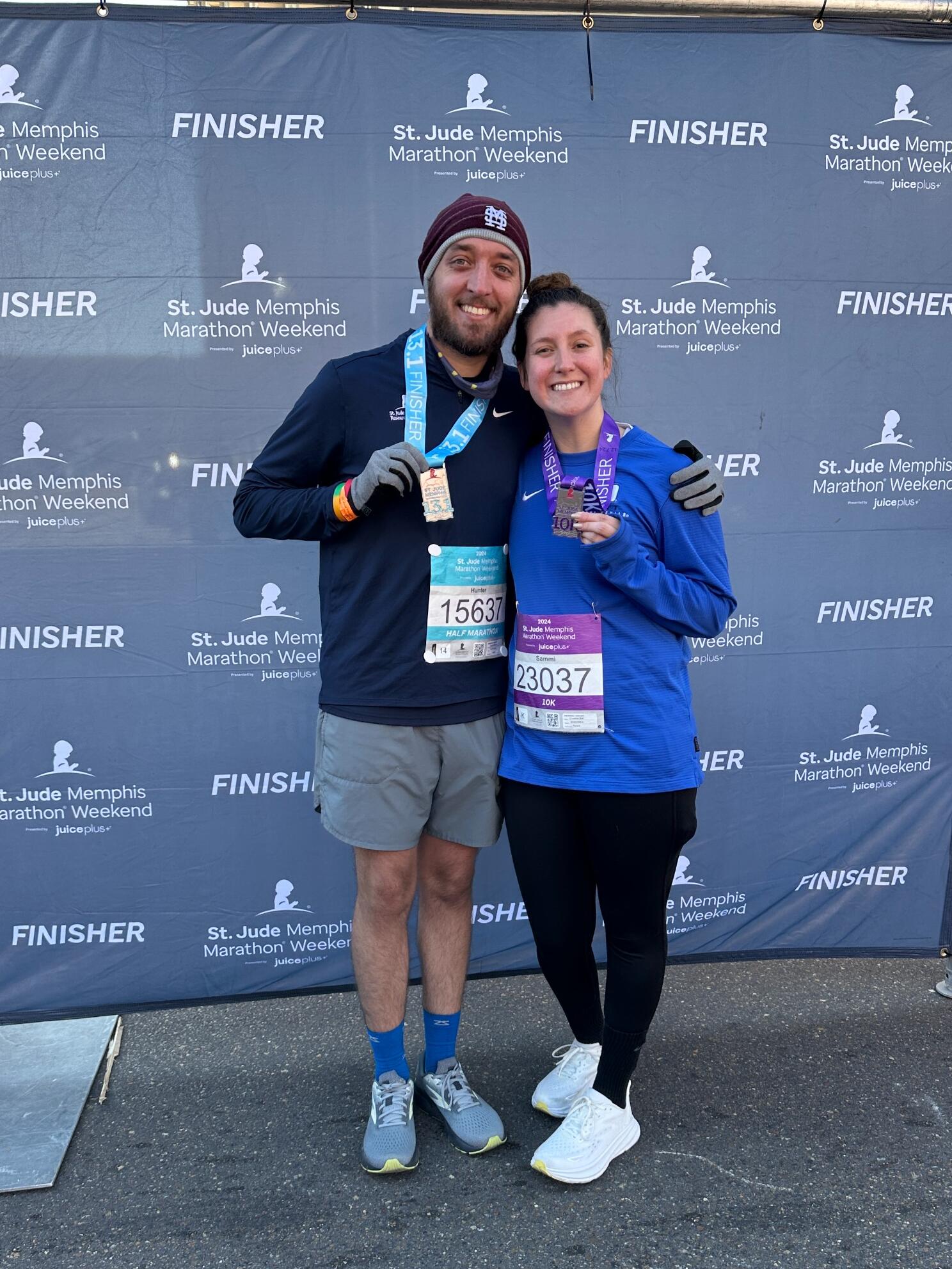 First time participating in the St. Jude Marathon! Hunter crushed his first half and Sammi ran/walked the 10K.