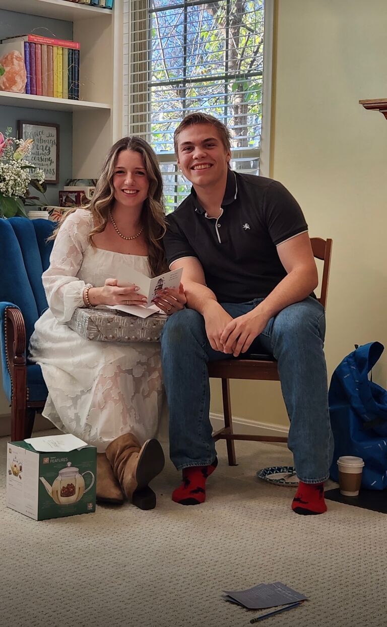 Opening presents at our wedding shower in Virginia